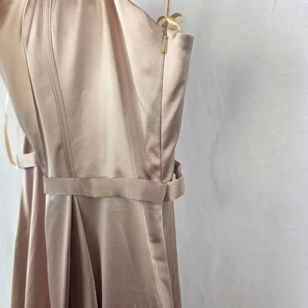 Revelry Satin Champagne Maxi Dress Slit Size 4